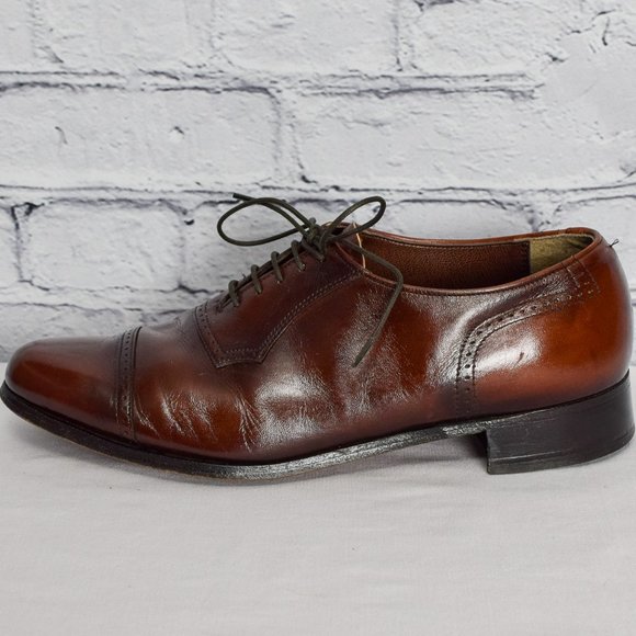 Vintage Men's Allan Temple Imperials Brown Leather Cap Toe Oxford Dress Shoes - Picture 3 of 8